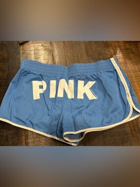 PINK Victoria's Secret Blue Athletic Shorts with White Trim